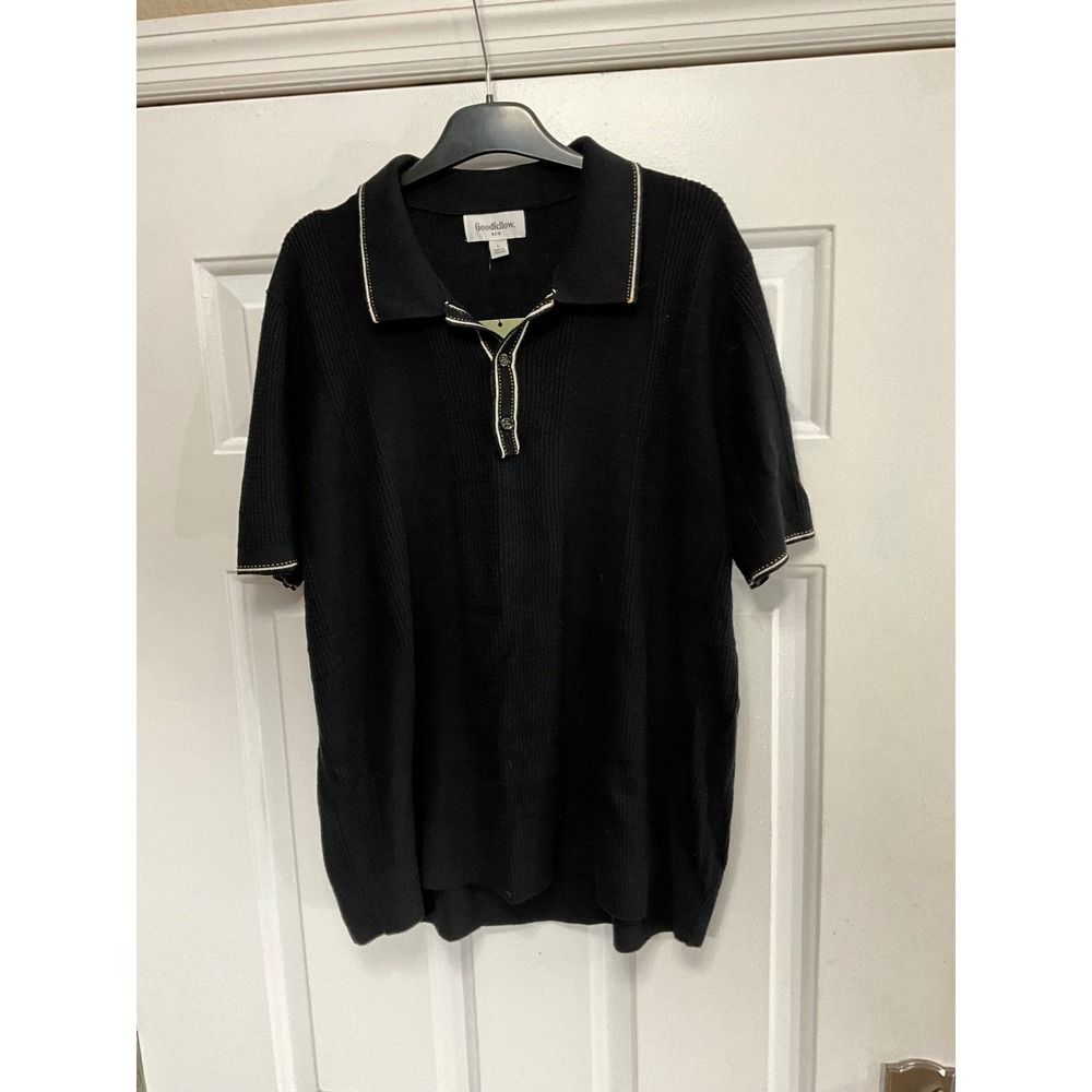 Goodfellow & Co Mens Black Textured Cotton Short Sleeve Sweater Polo Large NWT